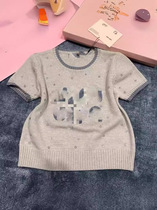 New style full studded pullover short-sleeved sweater for women towel embroidered letters fashion versatile knitted womens clothing 2024