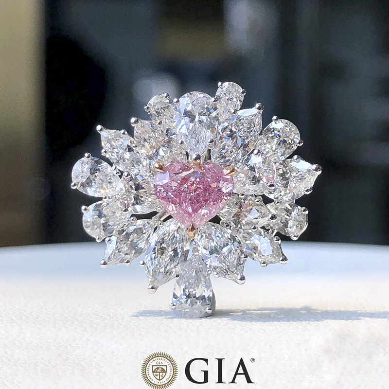 Gia Main Diamond 1.01 Carat Fvpp Color Si2 Clarity 18K Gold Heart-Shaped Purple Pink Diamond Diamond Ring Natural Real Diamond