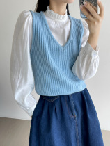 Ready-made quick-release sleeveless collar stacked sweater vest for women 2023 autumn new Korean style playful short versatile vest