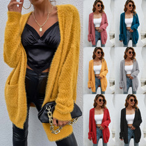 2022 winter new Amazon autumn and winter womens cross-border foreign trade womens large size knitted cardigan mid-length coat for women