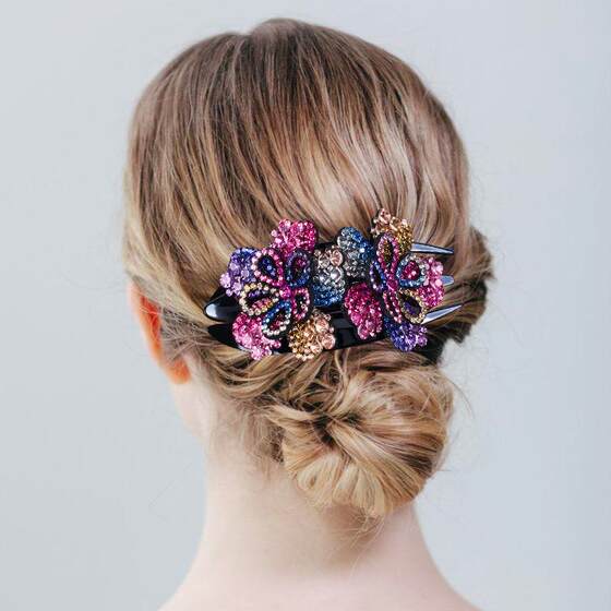Hair Clip for Women's Back of Head, Large Hair Clip, Flower Rhinestone Duckbill Clip, Mother's Top Clip, Hair Clip Clip
