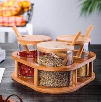 Manufacturer glass seasoning jar seasoning bottle set with bamboo spoon bamboo lid kitchen supplies seasoning box seasoning jar