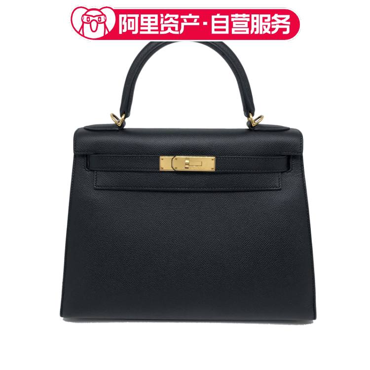 Brand New Hermes/Kelly28 Black Epsom Leather Gold Buckle Unisex Handbag Kelly Bag