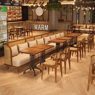 Western restaurant catering barbecue hot pot japanese food shop clear bar tavern table and chair combination solid wood rattan booth sofa against the wall