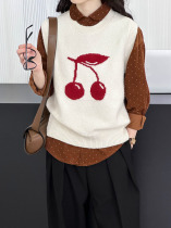 Juzhi 2024 Spring (New Product Launch) Knitted Vest Womens Korean Cherry Gentle Age-Reducing Top 210-1