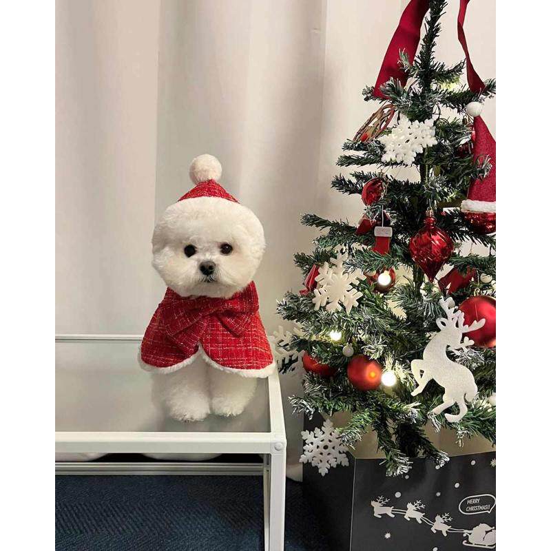 クリスマスぬいぐるみペットフード付きよだれかけケープマント暖かいマルチーズ新年衣装犬猫用