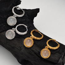 E6127 Ethnic style light luxury design S925 sterling silver Tang grass pattern earrings for women new Chinese style inlaid agate earrings