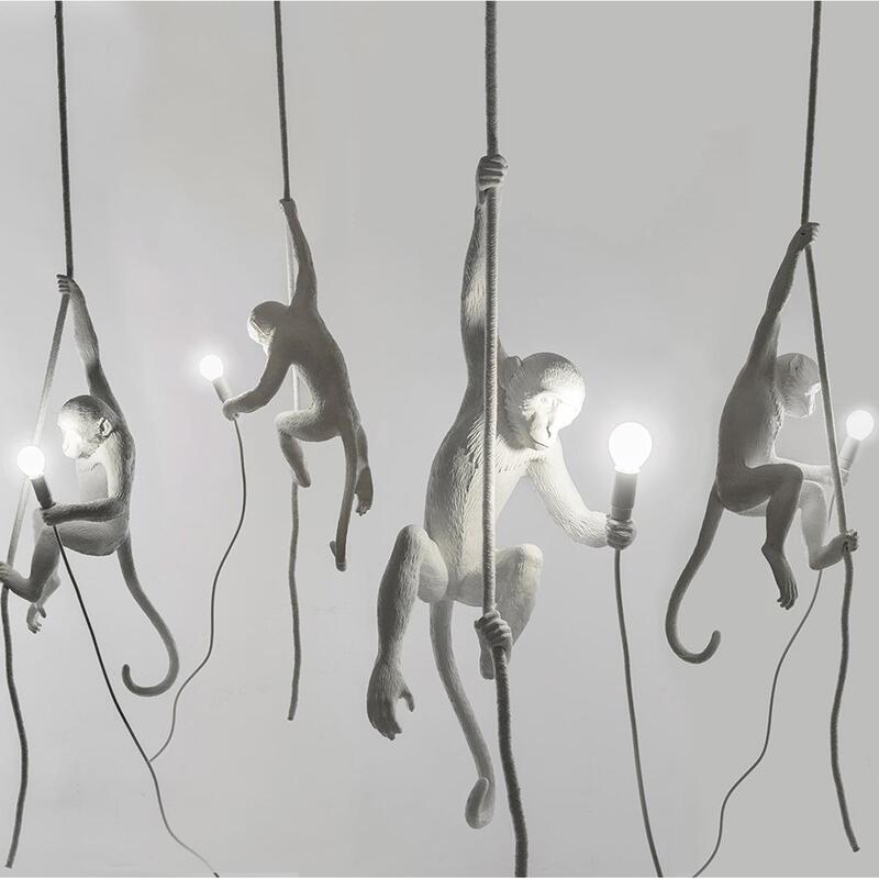 Postmodern Industrial Style Creative Hemp Rope Resin Cafe Children's Room Bedroom Animal Monkey Pendant Lamp Table Lamp Wall Lamp