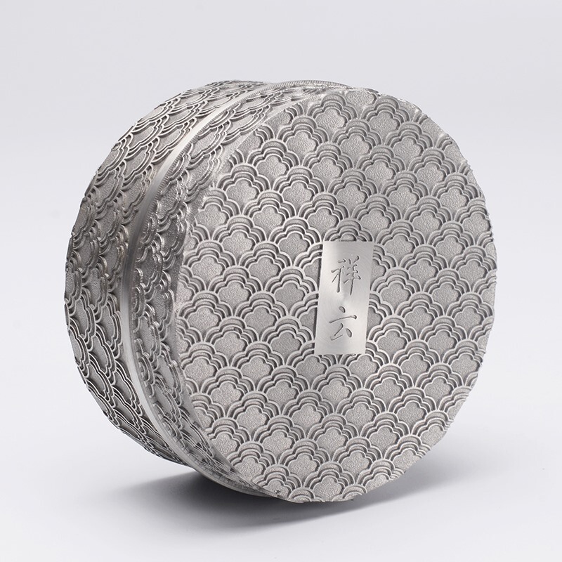 Xiangyun Portable Tea Box, Pure Tin Buddha Bead Box, by Master Craftsman Li Zisi, Pure Tin from Gejiu, Yunnan