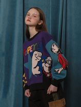 Japanese retro womens embroidered round neck sweater oil painting cartoon Popeye loose pullover knitted autumn and winter outer wear