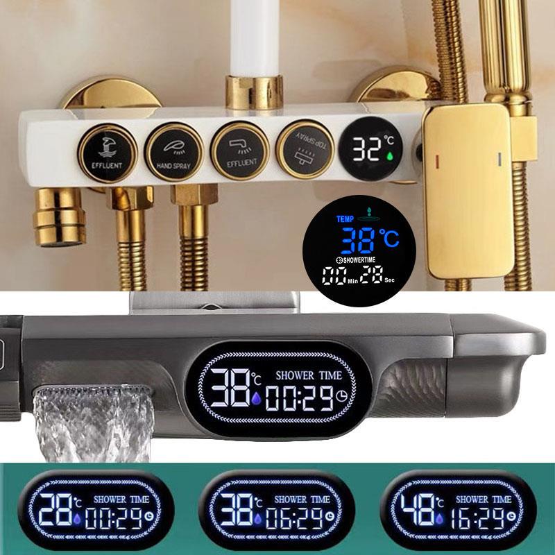 Shower Head Digital Display Screen Motor Hydroelectric Power Water Flow Temperature Circular Oval Square Display Screen Shower Accessories Shower Head Digital Display Screen Motor Hydroelectric Power Water Flow Temperature Circular Oval Square Display Screen Shower Accessories