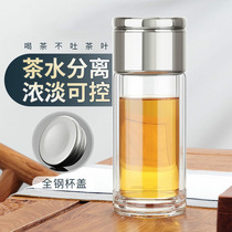 Tea water separation double-layer tea glass cup household transparent water cup business gift tea cup opening customization