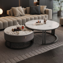 Slate coffee table living room home light luxury modern simple small apartment solid wood marble round coffee table 2023 new style