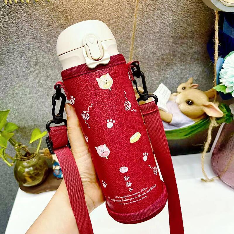 Children's and Adults' Leather Thermos Cup Cover, Crossbody and Handheld Dual-Use 350ml 500ml Cup Cover Protective Case