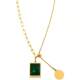 Retro Green and Black Accessible Luxury Geometric Square Splicing Necklace Clavicle Chain Niche Adjustable Cool Style Titanium Steel Neck Chain