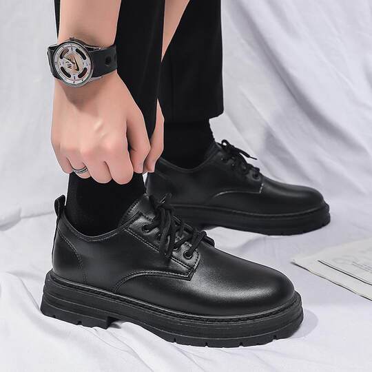 Suit leather shoes men's summer spring and autumn British style business formal soft-soled waterproof black big-toe shoes for casual heightening