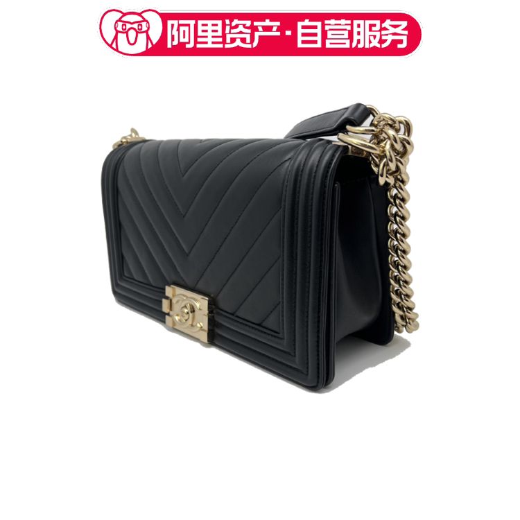Brand New Chanel Leboy Medium Size V-Pattern Black Leather Gold Buckle Women's Shoulder Crossbody Chain Bag Brand New Chanel Leboy Medium Size V-Pattern Black Leather Gold Buckle Women's Shoulder Crossbody Chain Bag