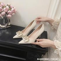 Temperament light-colored white high-heeled shoes for women spring 2024 new black high-end rhinestone pointed toe stiletto heels for female bridesmaids