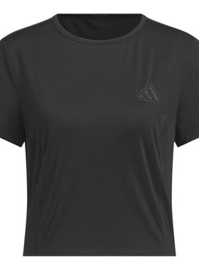 adidas  Cool Feeling 品牌Logo针织圆领短袖  常规T恤 女款 黑色