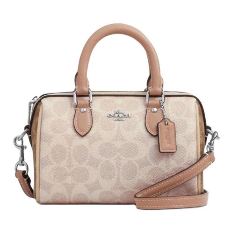 COACH蔻驰 Rowan 18 PVC 单肩斜挎手提包小号女款奶茶色