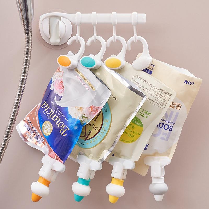 Japanese-Style Bagged Press-Type Liquid Dispenser Replacement Kit for Hotel Use, Hook-Hanging Shampoo and Shower Gel Dispenser