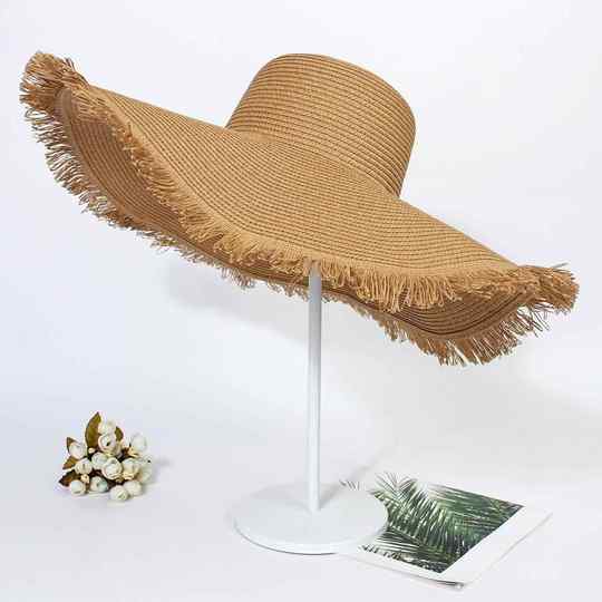 Sanya beach photo hat foldable tassel straw sun protection hat for women summer vacation beach hat with large brim