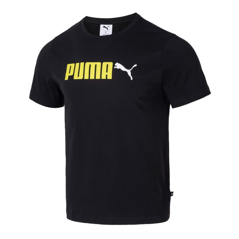 PUMA 运动生活系列 品牌logo字母透气短袖T恤 男款 黑色