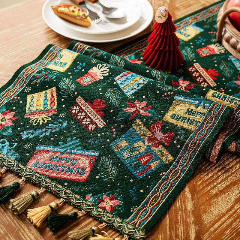 Christmas Decoration Atmosphere, Christmas Background Layout, Photo Props, Scene Table Runner, Classic Christmas Photography