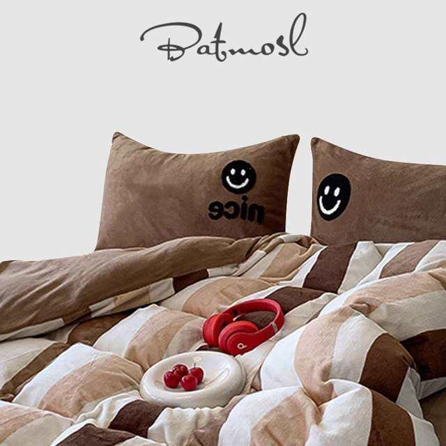 British MOMOWSSE Gaoke Heavy Maillard Caramel Brown Milk Fleece Four-piece Set Plus Fleece Thickened Bedding Clothes
