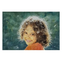 North Korean realistic character watercolor painting Little Girl in the Sun by Baek Ming-hak (the author can customize it personally)