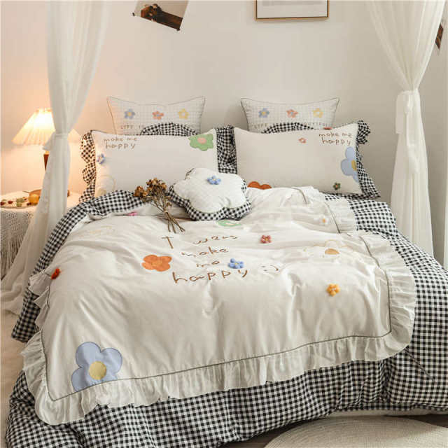 Internet celebrity style cotton four-piece set pure cotton Korean version princess style double quilt cover ruffled flower bedding