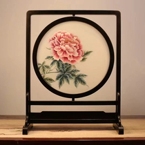 Purely hand-embroidered Suzhou embroidery purple sandalwood double-sided embroidery ornament Blooming Wealth New Chinese Craft Gift