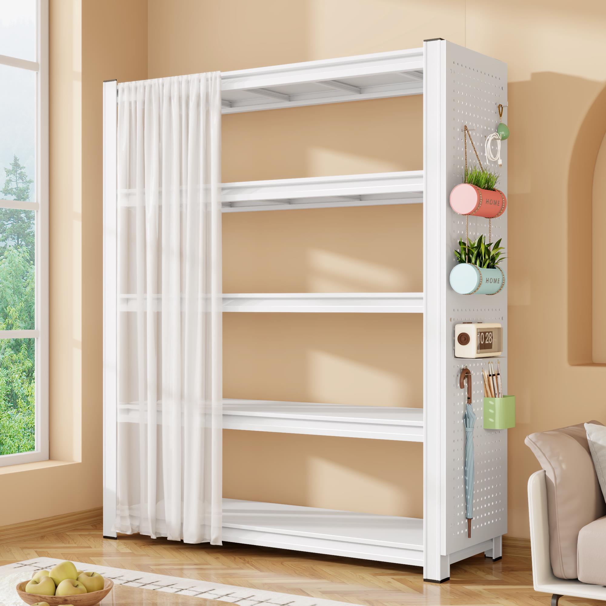 Household storage rack multi-layer storage shelf balcony living room kitchen bedroom hole board dust-proof curtain floor-standing iron rack