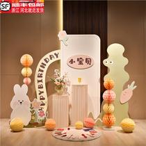 Cute bunny ins theme full moon 100th birthday party decoration layout KT board
