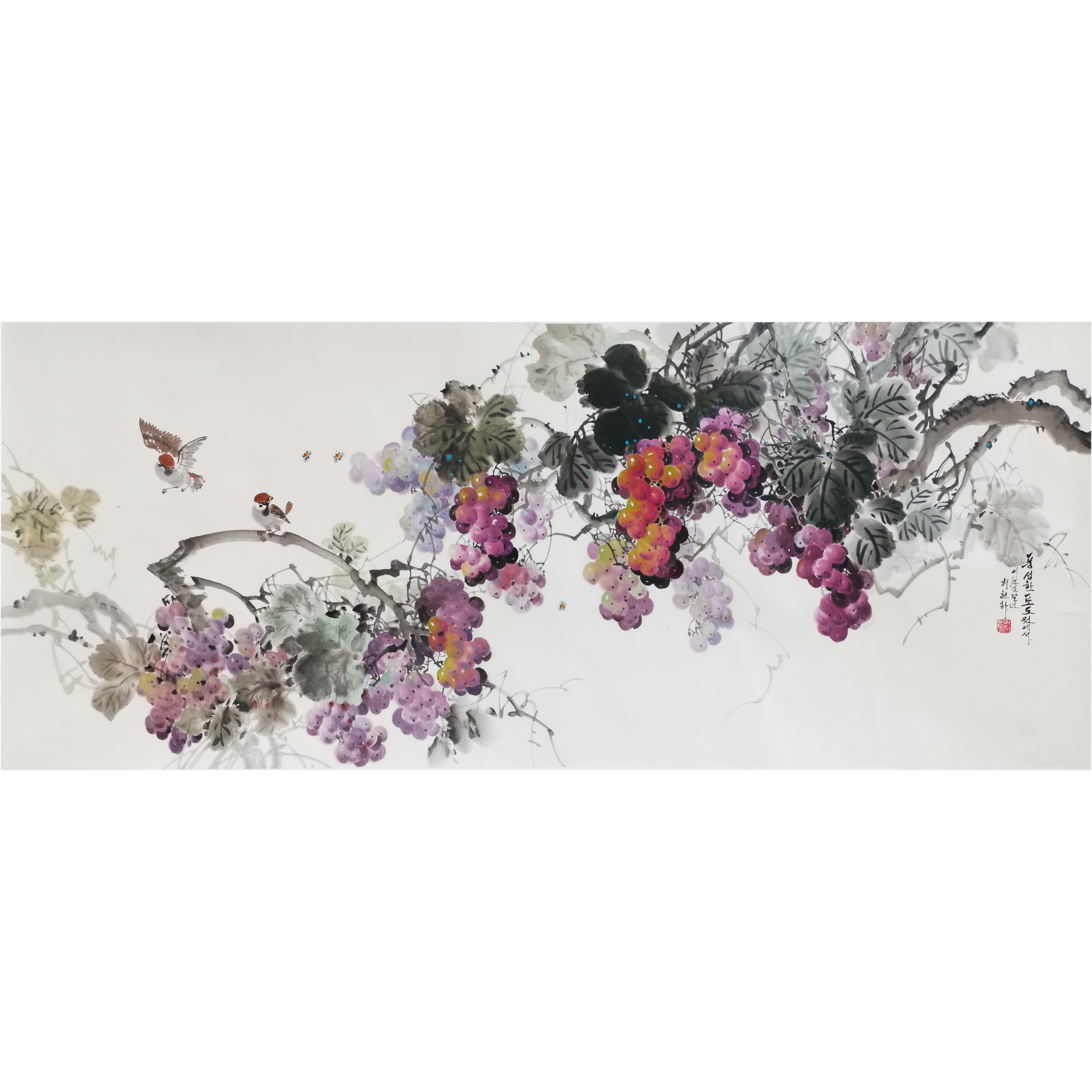 Xu Xianghua < Grape Cooked > North Korean Illustrator Realistic Flower Painting Sofa Painting