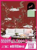Liang Printed Bird New Chinese Wallpaper Living Room Sofa French Retro Wallpaper TV Background Wall Wall Cloth Mural