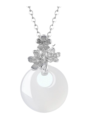 中国黄金925银平安扣玉髓项链梅花玉石吊坠毛衣链生日礼物送女友