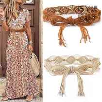 Fashion ethnic style braided belt for women with skirt long knotted bohemian versatile decorative belt waist rope