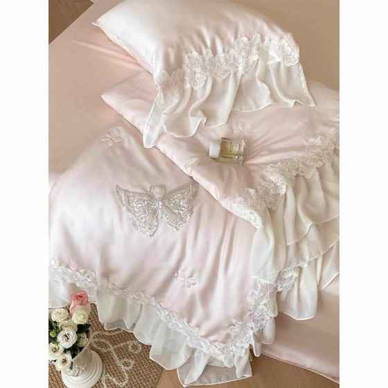 夏季公主风蕾丝边100S天丝夏凉被四件套冰丝可水洗薄款空调被子