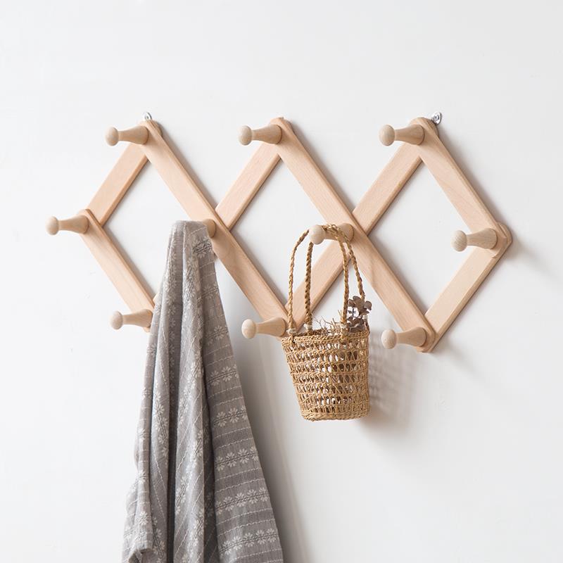 Wall-Mounted Clothes Rack with Side Wall Clothes Drying Rod, Nordic Style Solid Wood Wall-Mounted Clothes Rack, Retractable Coat Rack, No Drilling Required