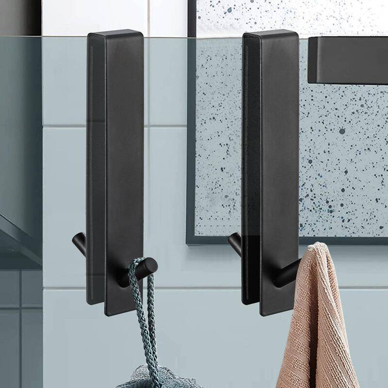 304 Stainless Steel Bathroom Glass Door Hook, No-Drill Back-Mounted Single Hook, Detachable Metal Hanger