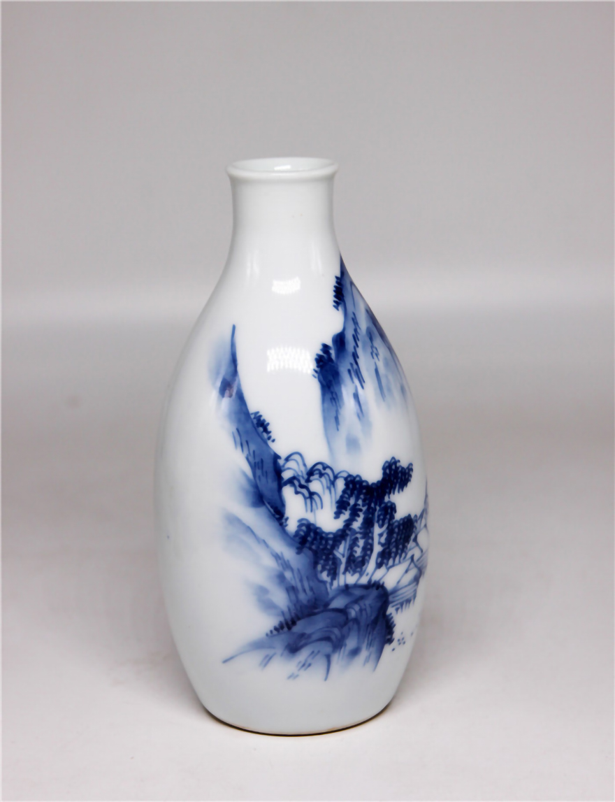 Fun Collection] Showa Early Jing Ching Green Flower Fine Work Hand-painted Mountain Quiet Long Day Landscape Floral Flower flower inserting vase