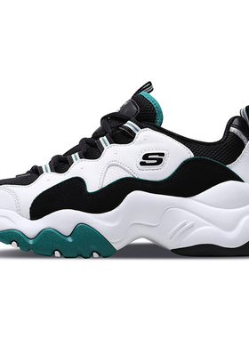 Skechers/斯凯奇D'lites 3.0皮革低帮老爹鞋女款黑白绿12955-WGRN