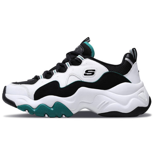 Skechers/斯凯奇D'lites 3.0皮革低帮老爹鞋女款黑白绿12955-WGRN