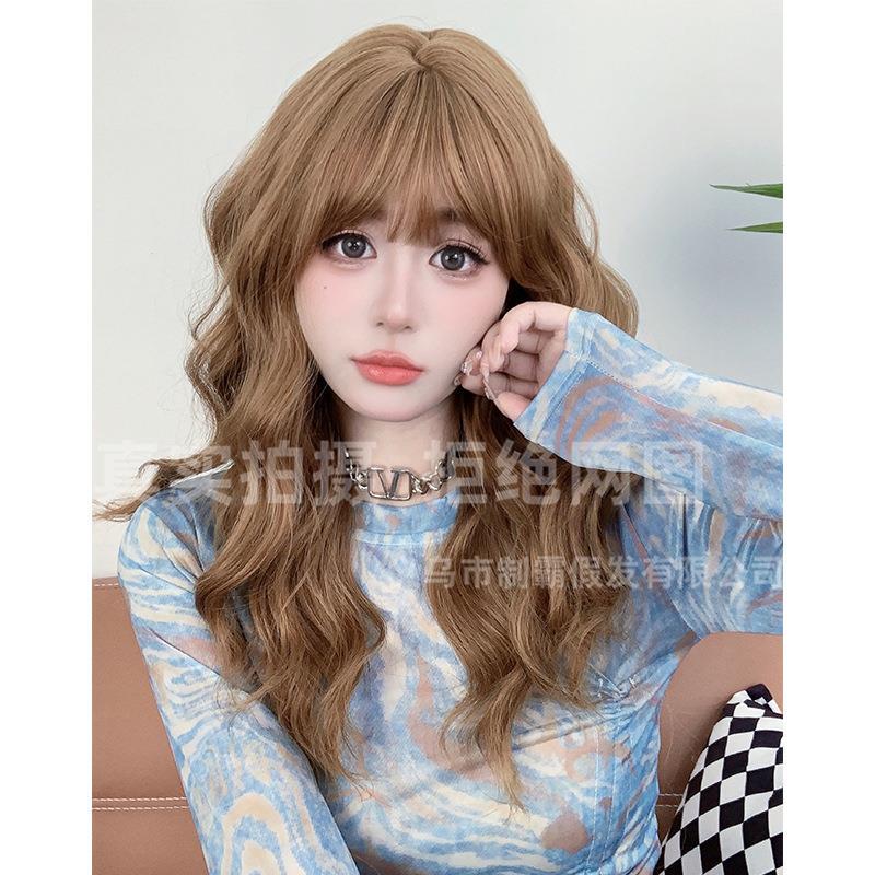 Yiwu City Wig Manufacturer Direct Sales Long Hair Wigs for Women, Fashionable Internet Celebrity Style, Champagne Gold Natural Air Bangs Yiwu City Wig Manufacturer Direct Sales Long Hair Wigs for Women, Fashionable Internet Celebrity Style, Champagne Gold Natural Air Bangs
