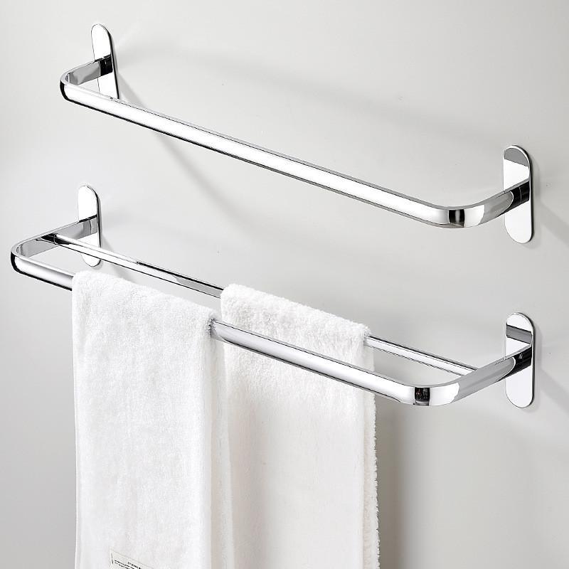 No-Drill Towel Rack Stainless Steel Bathroom Accessory Towel Hook Single/Double Rod Bathroom Towel Bar
