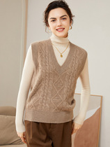 Thickened pure cashmere vest large V-neck twist sweater vest for women 24 new spring and autumn retro knitted waistcoat
