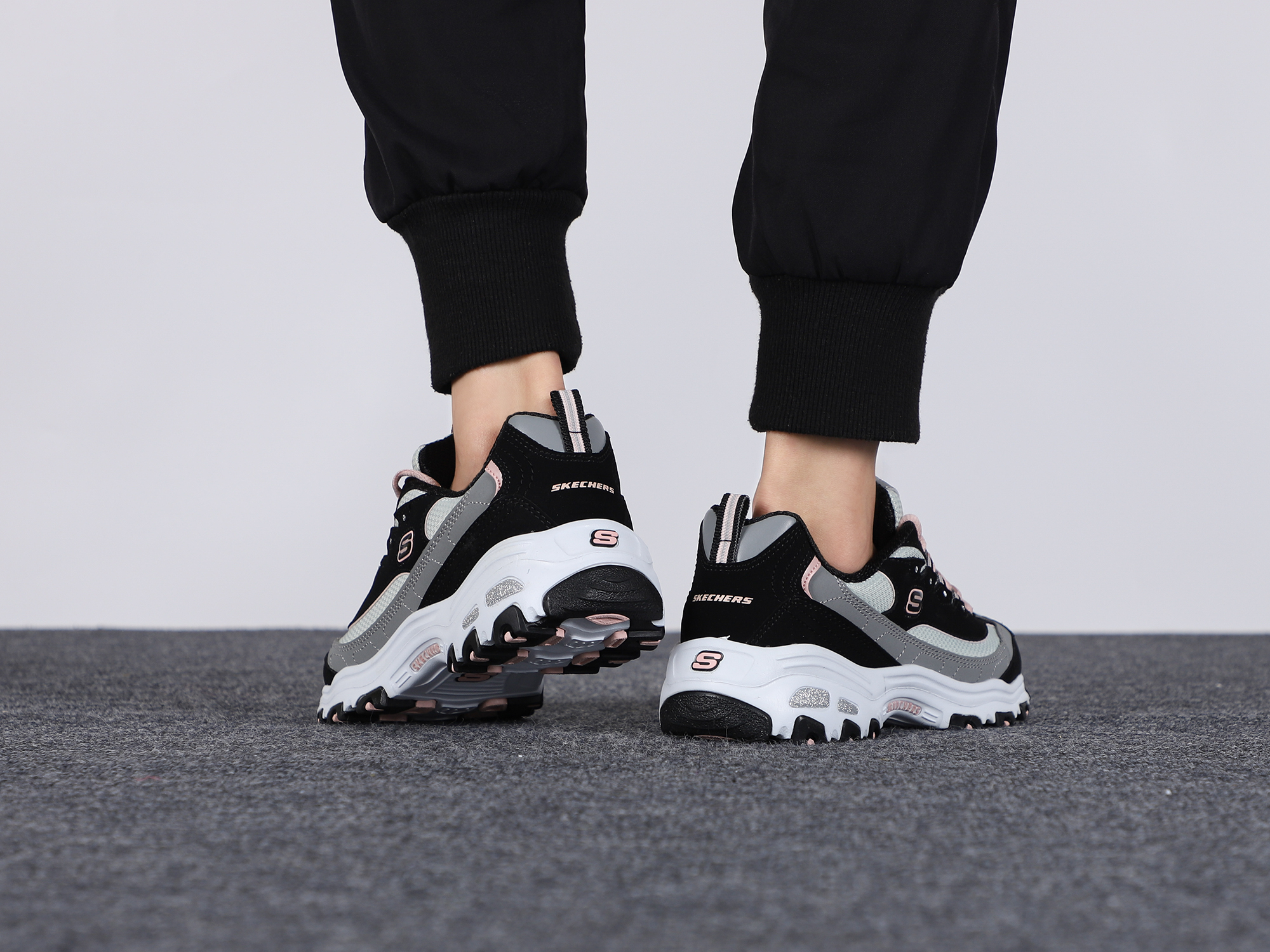 Skechers/斯凯奇D'LITES 1.0 1Y2K低帮老爹鞋女款黑灰13143-BKGY