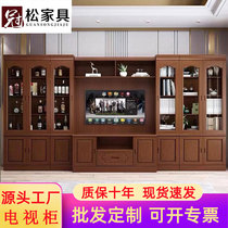 Solid wood TV background cabinet with bookcase combination cabinet 2 4 meters 8 meters large living room floor-standing video wall large capacity