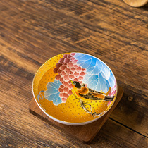 Real gold fruit Puer cup provincial master Xiao Jianhui handmade ceramic cup healthy underglaze color master cup home gift